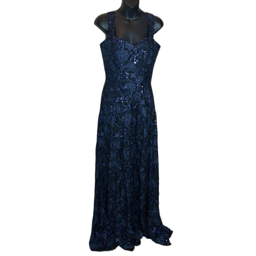 Dress the population anabel floral sequin gown navy small new prom maxi event - Picture 3 of 16